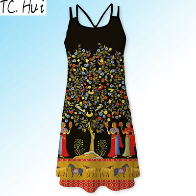 

3D Women Brief Dress Print Floral Sleeveless Summer Dress Casual Loose Off-Shoulder Mini Short 3D Beach Dresses
