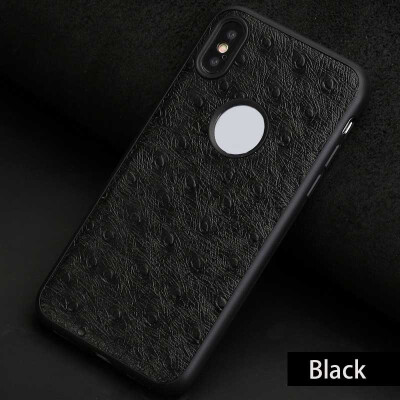 

Genuine Leather Phone Case For iPhone X Ostrich Texture Back Cover Show logo For 7 8 Plus Cases