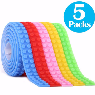 

Block Tapes for Toys Building Block Tape Non-Toxic Food Grade Silicone Toys for Kids Adults Reusable Multi Colour 2 Studs- 5 Packs