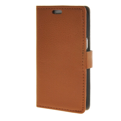 

MOONCASE Litch Skin Leather Card Slot Wallet Bracket Back Case Cover for Samsung Galaxy J1 Brown