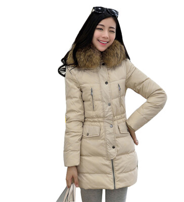 

Women Winter Fur Collar Duck Down Coat Hooded Jacket Slim Long Parka Outwear