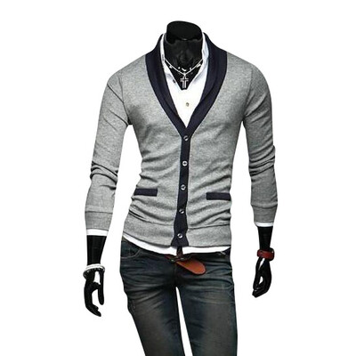 

Zogaa New Men's Cardigan Fashion V-neck Contrast Color Slim