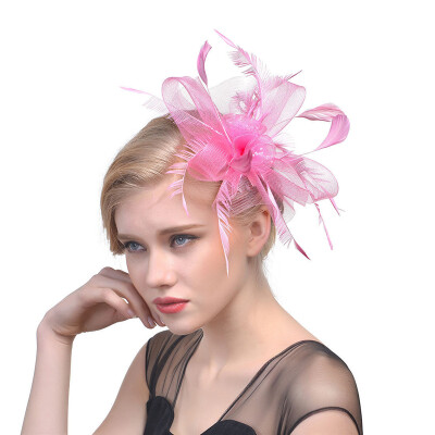 

Elegant Women Feather Fascinator Flower Veil Top Hat Headband Wedding Party