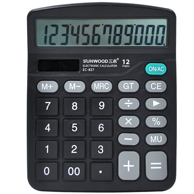 

Sanmu SUNWOOD solar dual power desktop calculator 12-bit large screen black 837