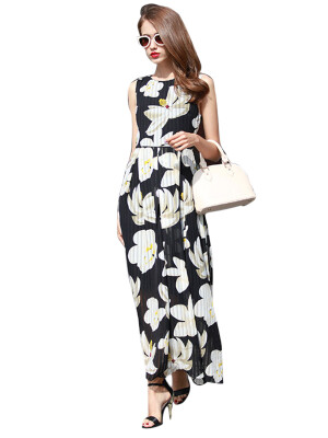 

Floral Print O-Neck Maxi Beach Dress