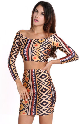 

Women's Printing 2 Piece Set Tops +Skirt Party Clubwear Bodycon