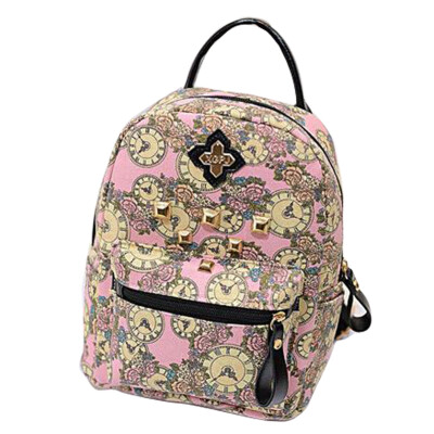 

Women Girl Casual Rivet Clock Backpack Shoulder Bag Canvas School Satchel Travel