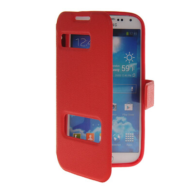 

MOONCASE View Window Leather Side Flip Pouch Stand Shell Back ЧЕХОЛ ДЛЯ Samsung Galaxy S4 I9500 Red