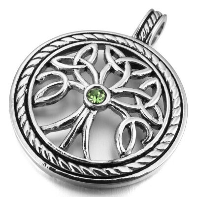 

Hpolw Men's Stainless Steel Pendant Necklace CZ Silver Tree of Life Irish Celtic Knot Vintage-with 23 inch Chain