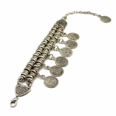 

Idealway Bohemian Gypsy Beachy Chic vintage 2 Colors Gold Silver Alloy Coin Tassel Charm Bracelet Women Jewelry