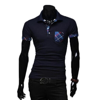

Zogaa New Mens Polo Shirt Grid Casual Slim