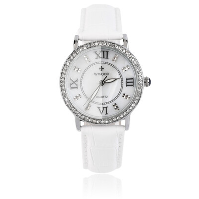 

WWOOR Elegant Crystal Women Round Quartz Wrist Watch Office Lady Watch