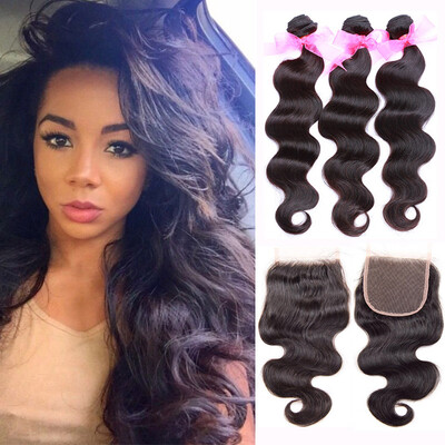 

Dream Like Indian Body Wave 3 Bundles with Closure Virgin Human Hair Black Color