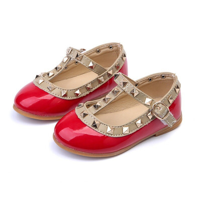 

Top Selling Girls PU Lather shoes fashion flat with girls princess shoes for girls rivet dance shoes