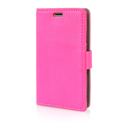 

MOONCASE Litch Skin Leather Side Flip Wallet Card Slot Pouch Stand Shell Back Case Cover for Microsoft Lumia 435 Hot pink