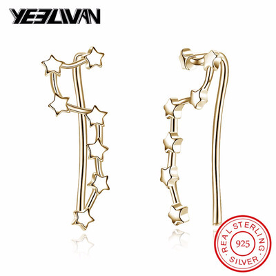 

New 925 Sterling Silver Big Dipper Constellation Women Earrings Sweep Climber Gold Color Clip Earrings Design Fashion Jewelry