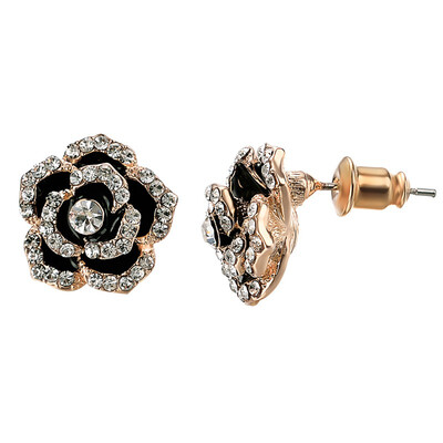 

Yoursfs Cubic Zirconia Black Rose Flower Stud Earrings For Mother Day 2018 Gold Plated Fashion Earrings