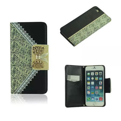 

The Newest Luxury Diamond lace flower Metal bow design with wallet card leather chain bag case cover For iPhone6 6s