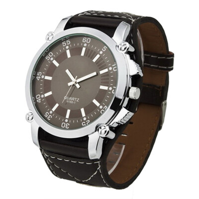 

New Leather Fashion Oversized Men Quartz Luminous Hands Wrist Watch