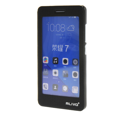 

MOONCASE Huawei Honor 7 Case Litch Skin Full Screen View Leather Flip Pouch Bracket Back Cover Black