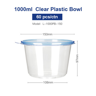 

OTOR Salad Bowl with Lid Take Away Plastic Food Container Clear Plastic Bowl Box for Fast Food Bento Microwaveable 150mm 60pcs