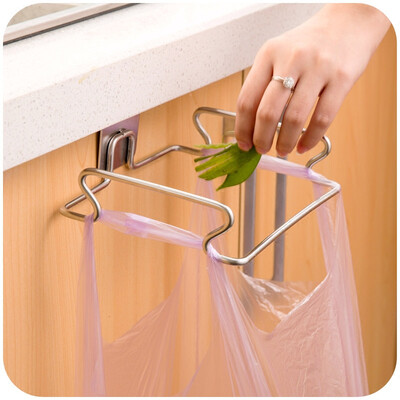 

Stainless steel kitchen trash bag holder door hook garbage bags hanger Cupboard Stand Support storage rack