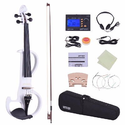 

ammoon Full Size 44 Solid Wood Electric Silent Violin Fiddle Style-3 Ebony Fingerboard Pegs Chin Rest Tailpiece with Bow Hard Cas