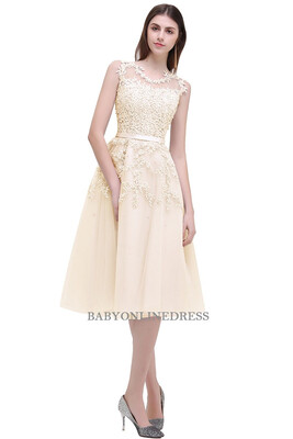 

New Short Evening Dresses Applique Beads Sheer Back Party Formal Evening Gown Dresses