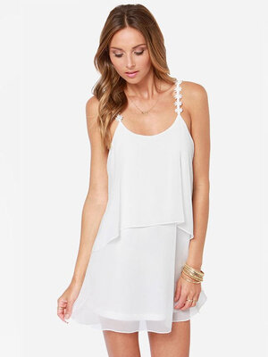 

Sexy Womens Casual Strap Sleeveless U-neck Backless Layer Chiffon Mini Beach Party Dress Sundress