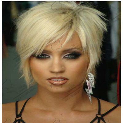 

QianBaiHui Wig Women&Mens Layered Short Staight Hair Wig Light Blonde Hair Heat Resistant Fiber Cosplay Wigs with Bangs