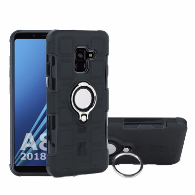 

SHS Phone Case For Samsung Galaxy A8A8 2018A8 PlusA8 Plus 2018 Luxury Armor Ring Bracket Silicon TPU Lattice texture