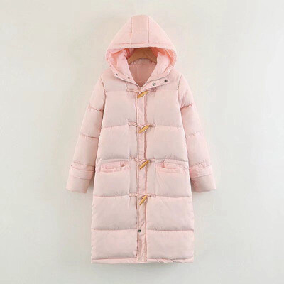 

2018 winter womens new hooded long cotton-padded coat solid color