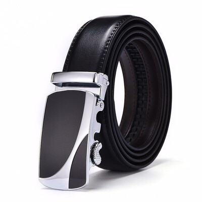 

XHtang Mens Belt Genuine Leather Automatic Buckle belt For Waistband Ratchet Strap Black Leather Belt Designer Belt For Jeans Gift