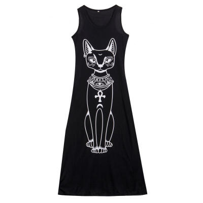 

Women Sexy Cat Pattern Long Maxi Beach Dress