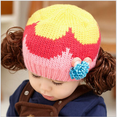 

Buebos Ninos 2015 Hot-seller Super Cute Wig Knitted Children's Hat Autumn Winter Baby Kids Girls Beautiful Beanie Cap Hat