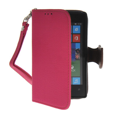 

MOONCASE Litch Skin Leather Side Flip Wallet Card Holder Pouch with Kickstand Case Cover for Nokia Lumia 520 Hot pink