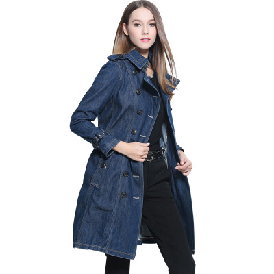 

BURDULLY Lady Winter Vintage Denim Long Trench Coat For Women High Quality European Warm Coat Trench Autumn Female Overcoat