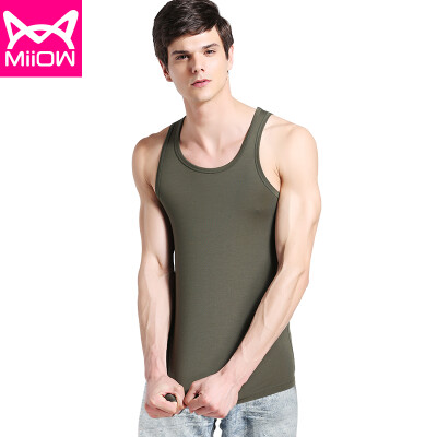 

Cat Man MiiOW Vest Mens Vest Summer Sports Comfortable Top Half Sleeve Slim Sleeve Bottoming Shirt T-Shirt Thin Four Colors Optional Olive Green XXXL