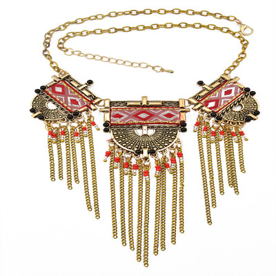 

Ethnic bohemian vintage silver moon geometric bib choker necklaces long beads tassel chains necklace turkish female jewelry