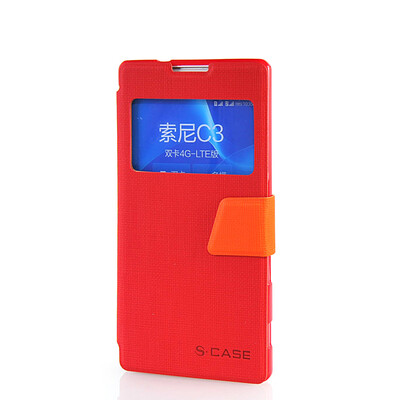 

MOONCASE View Window Leather Side Flip Pouch Ultra Slim Shell Back ЧЕХОЛ ДЛЯ Sony Xperia C3 Red