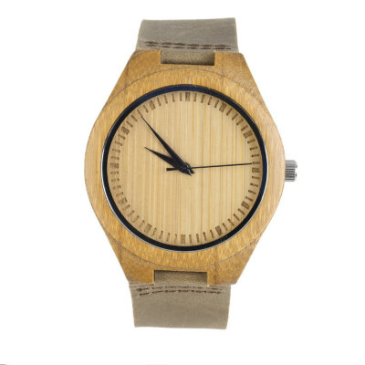 

New Fashion Men's Watches Genuine Leather Band Bamboo Wood Wooden Watch