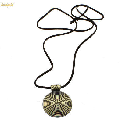 

Fashion Unisex Vintage Geometric Spiral Pendant Leather Necklace Cord Neckchain