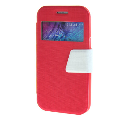 

MOONCASE Galaxy J1 , Slim Window Design Leather Side Flip Bracket Case Cover for Samsung Galaxy J1 Hot pink White