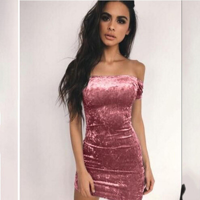 

Women Sexy Sleeveless Off Shoulder Hip Wrap Dress Velvet Mini Dress Ladies Fashion Slim Fit Waist Bodycon Dress