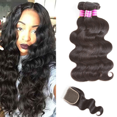 

Glary Mongolian Human Hair Bundles with Closure Body Wave Virgin Hair 100 Unprocessed Hair 3 Bundles With Closure Natural Color