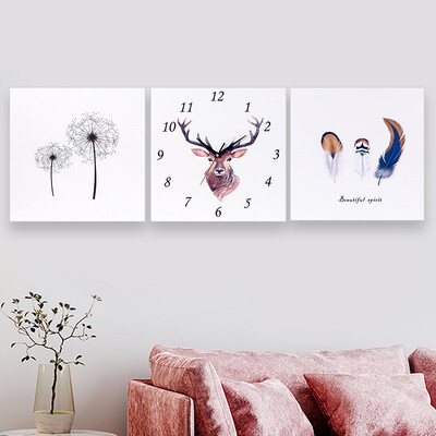 

TIMESS wall clock living room decorative painting clock modern Nordic sofa background wall triple bell painting restaurant hanging picture wall clock Z2-C 3030CM