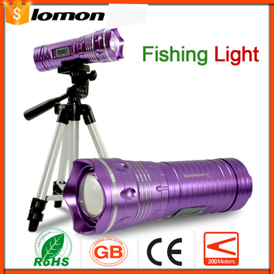 

Professional LED Zoom Fishing Light 2 Color Blue Purple Triangle bracket Set LED Flashlight Waterproof Torchlight