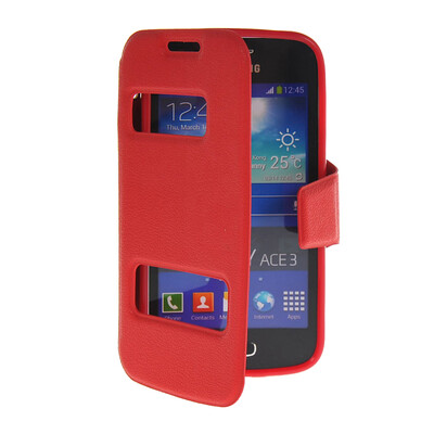 

MOONCASE View Window Leather Side Flip Pouch Stand Shell Back ЧЕХОЛ ДЛЯ Samsung Galaxy Ace 3 S7270 / S7272 Red