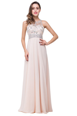 

Crystal A-line Empire Long Formal Evening Party Prom Dress Bridesmaid Pageant Gown Chiffon Gown