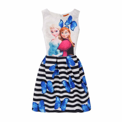 

Summer Girls Dress Anna Elsa Dress Party Vestidos Teenagers Butterfly Print Princess Dress for Girls Elza Baby Girl Clothes